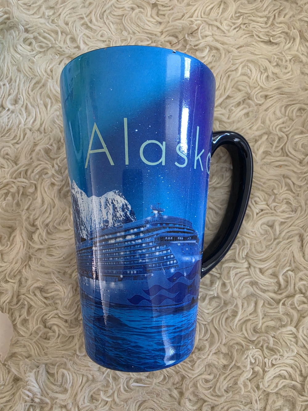 Prince Blue Alaska Cruise‎ Ceramic Mug with Black Handle